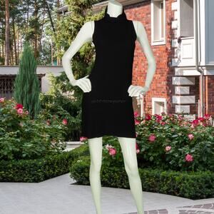 BP Black Jersey Ribbed Turtleneck Sleeveless Mini Bodycon Party Dress XS